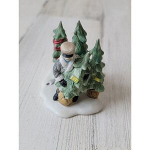 Ceramic Christmas tree chop pick man village accessory xmas